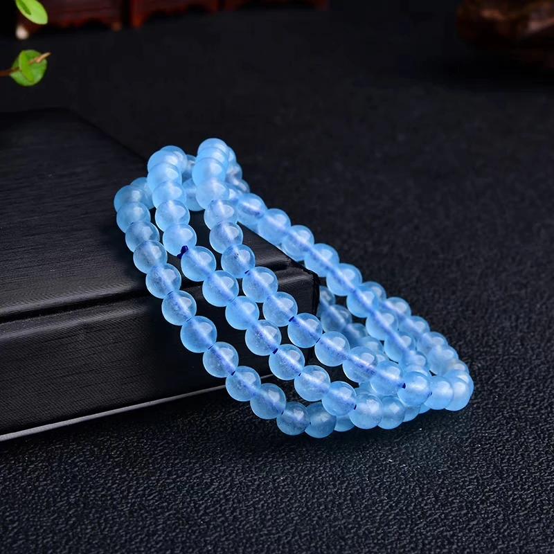 

Natural Blue Aquamarine Quartz 3 Laps Beads Bracelet 6mm Gemstone Wealthy Aquamarine For Women Men AAAAA