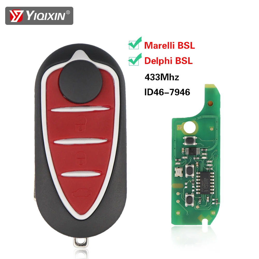 YIQIXIN Red For Alfa Romeo Mito Giulietta 159 GTA 147 155 166 Delphi Marelli 4C Remote Car Key 433Mhz ID46-7946 Flip 2010-2016