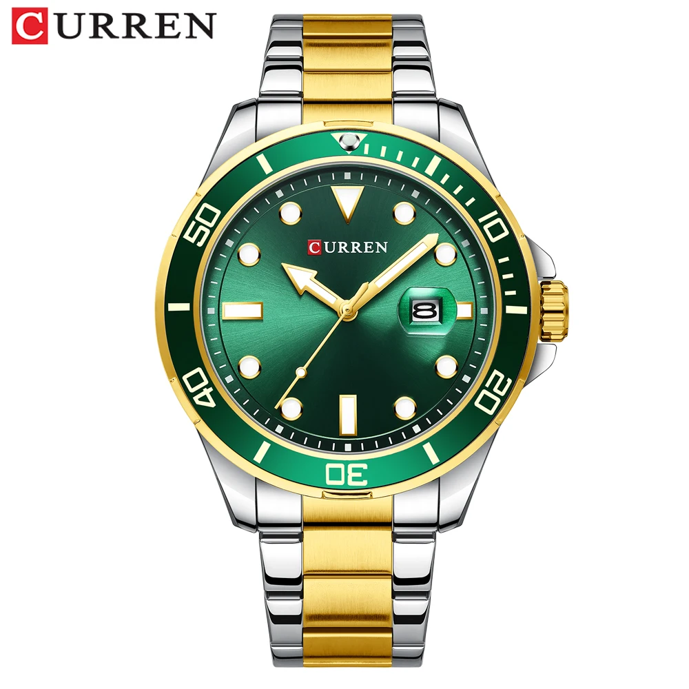 CURREN Watch Men Brand Automatic Quartz Clock Fashion Business Sapphire Glass Watches Steel Waterproof All Steel+Box