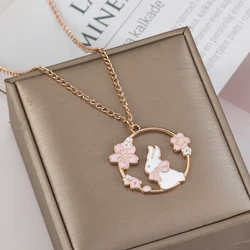Fashion Creative Sakura Bunny Cat Necklace Cute Cartoon Garland Pendant Ladies Jewelry Accessories Necklaces Pink Wholesale