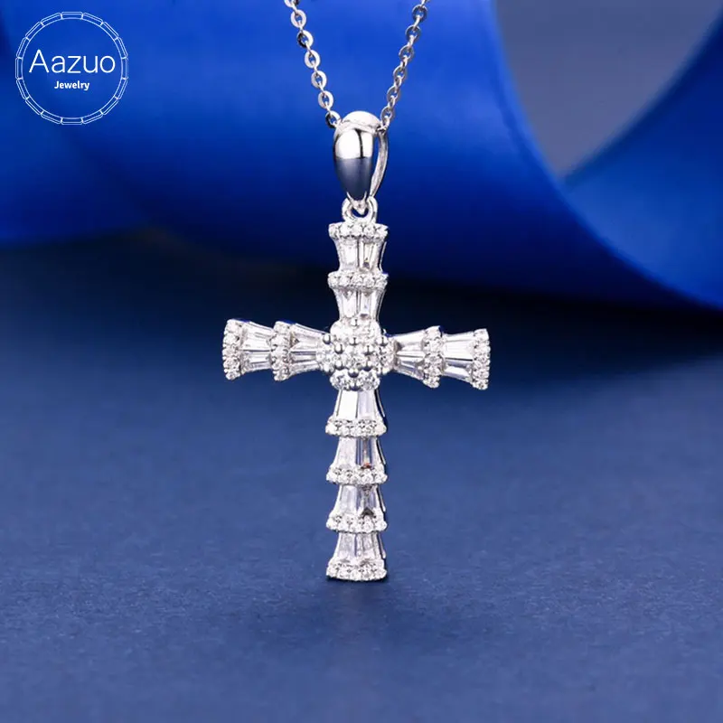 

Aazuo 18K Orignal White Gold Real Diamonds 0.60ct Cross Necklace with Chain gifted for Women&Man Senior Banquet Wedding Au750