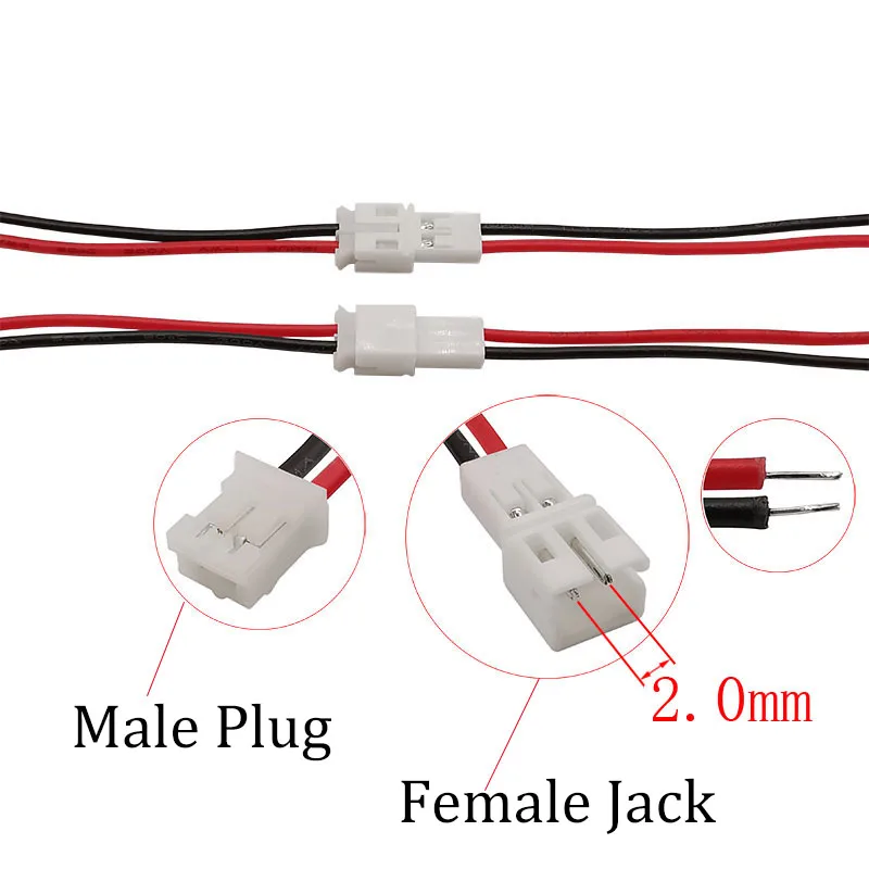 JST PH 2.0mm 2 Pin Male Female Cable Connector 2.0mm Pitch 2 Pin JST PH2.0 Plug Socket Terminals Wire Cable Connector 20CM 26AWG