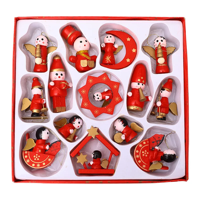 

Christmas decorations 14-piece wooden puppet Christmas tree decoration props Christmas gifts home decoration christmas elf doll