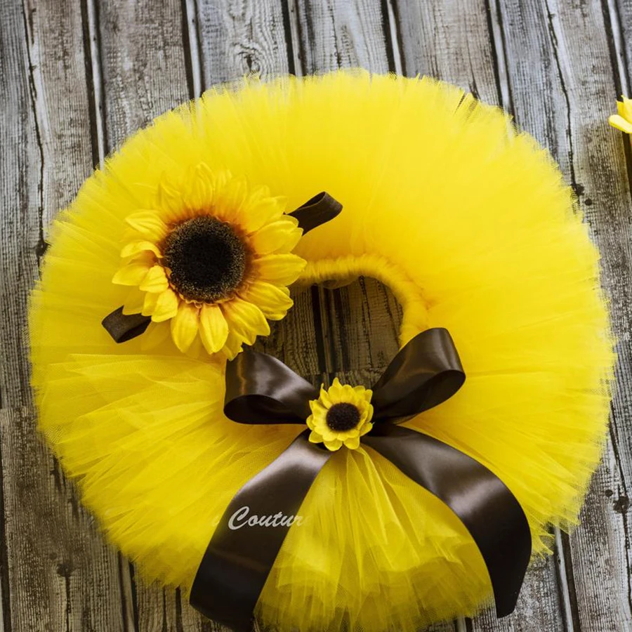 Princess Coral Newborn tutu and headband Baby photography prop Cake Smash Outfit Sweet Baby Shower Gift Sunflower Tutu