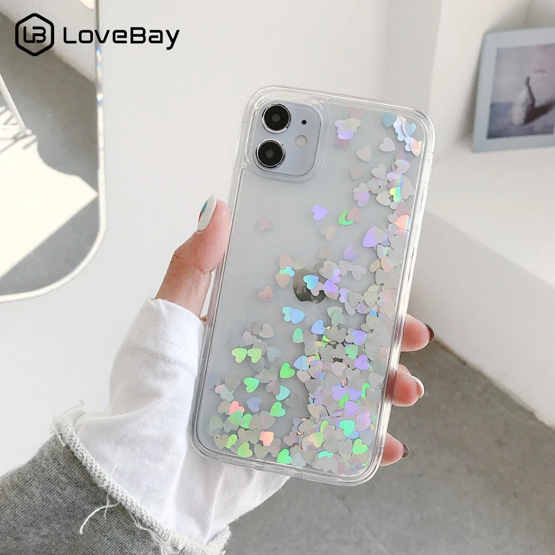 

Clear Laser Bling Glitter Love Heart Soft Silicone Phone Case For iPhone 11 12 13 14 Pro Max Mini X XS XR 7 8 14 Plus Phone Case