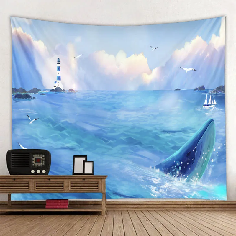 Fantasy dolphin tapestry cartoon animal art painting wall hanging hippie bohemian wall decoration kawaii room decoration