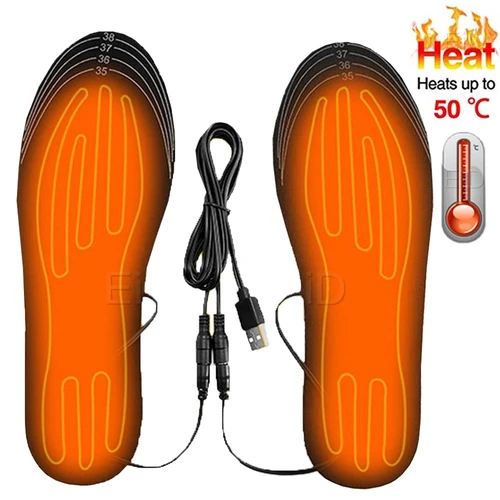 Plantillas de zapatos calentadas por USB, alfombrilla de calcetín cálida para pies, plantillas calefactoras eléctricas, plantillas térmicas cálidas lavables, plantillas Unisex WJ014