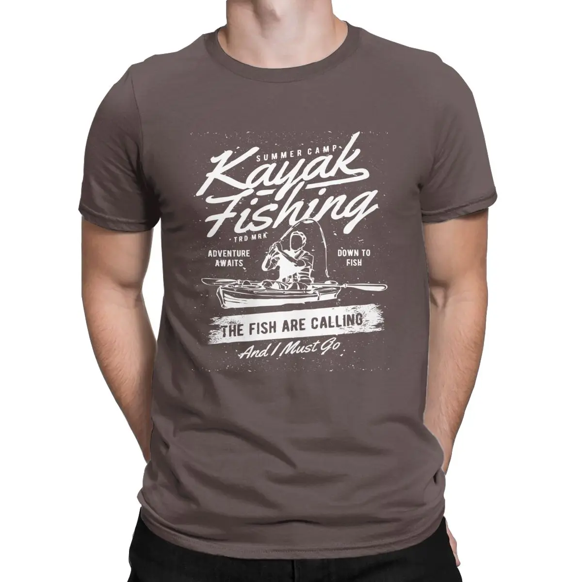 Kayak Fishing The Fish Are Calling T Shirts Men Humorous T-Shirt Round Neck Funny Fisherman Tees Short Sleeve Clothing Plus Size