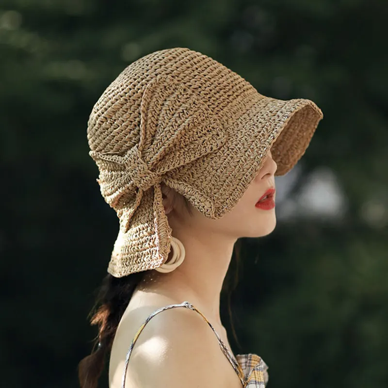 

Brim and Bow Summer Hat Summer Hat Foldable Wide Brim Floppy Straw Sun Hat Summer Beach Hat for Women Girl ASD88