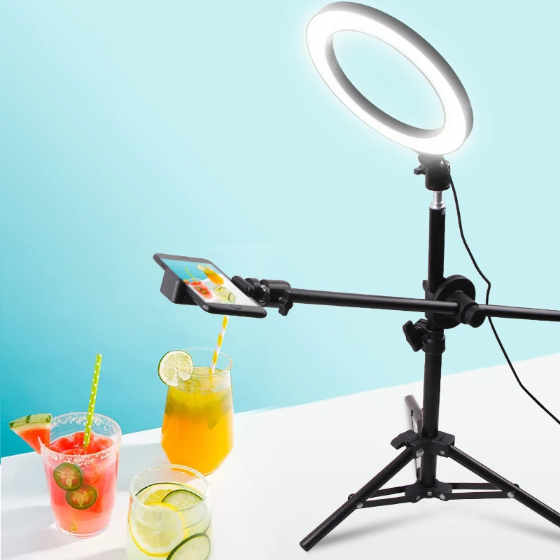 

26cm Photography Led Video Ring Light Circle Fill Lighting Camera Photo Studio Phone Selfie Lamp With Tripod Stand Boom Arm