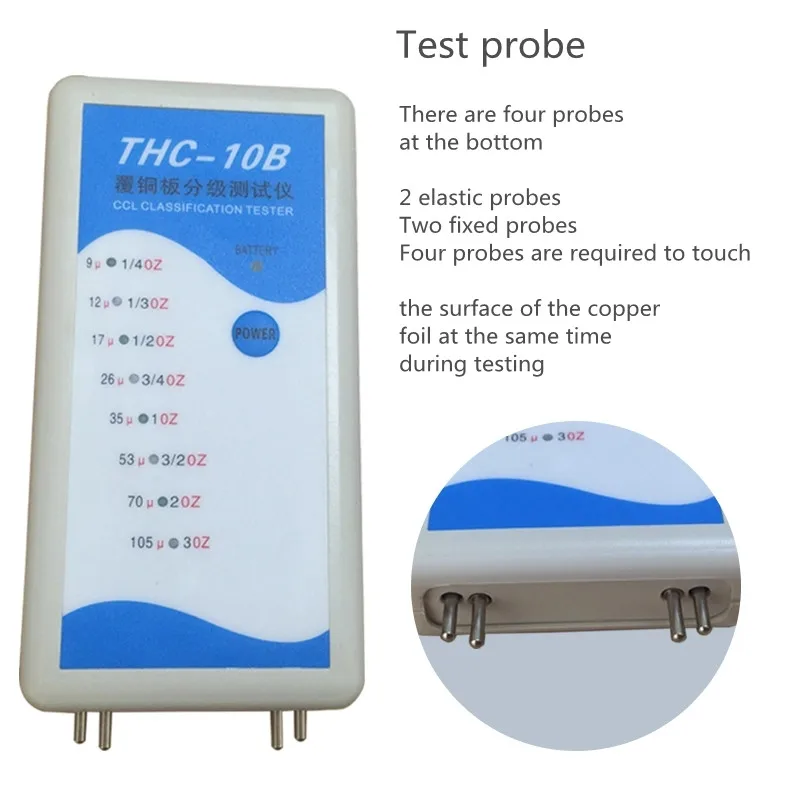 Instrumento de medición de espesor de lámina de cobre PCB, THC-10B, laminado revestido, clasificación CCL FPC 1/4oz-3oz, sonda fija Flexible