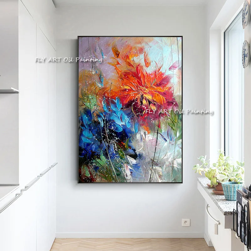 Handmade Heavy Textured Knife Beautiful Flower Oil Painting Picture 100% Hand Painted Wall Decoration Canvas Art Pieces Artwork