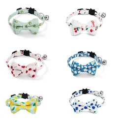 Cartoon Cat Collar Necklace Pet Products Printing Bowknot Safety Buckle With Bell Adjustable Cats Bow Tie Puppy Pets Accessories