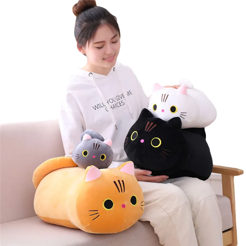 25cm 35cm 50cm Plush Cat Toy White Black Brown Stuffed Animal Cat Plush Throw Pillow Kids Toys Birthday Gift for Children