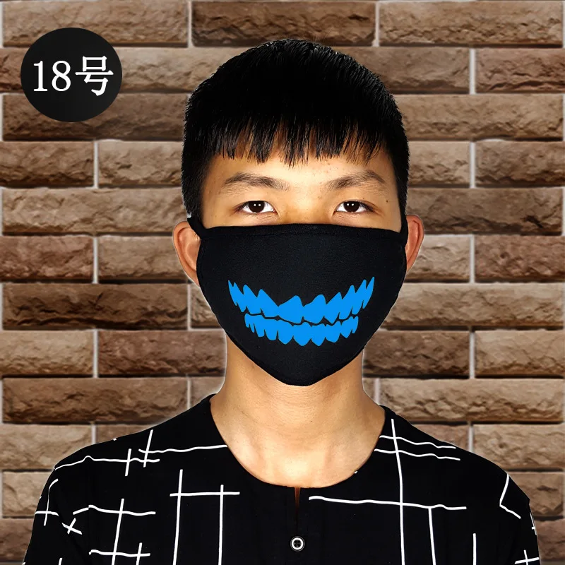 1PC Personality Teeth Blue Fluorescent Luminous Mask Tide Men/Women Creative Warm Breathable Black Cotton Halloween Face Masks