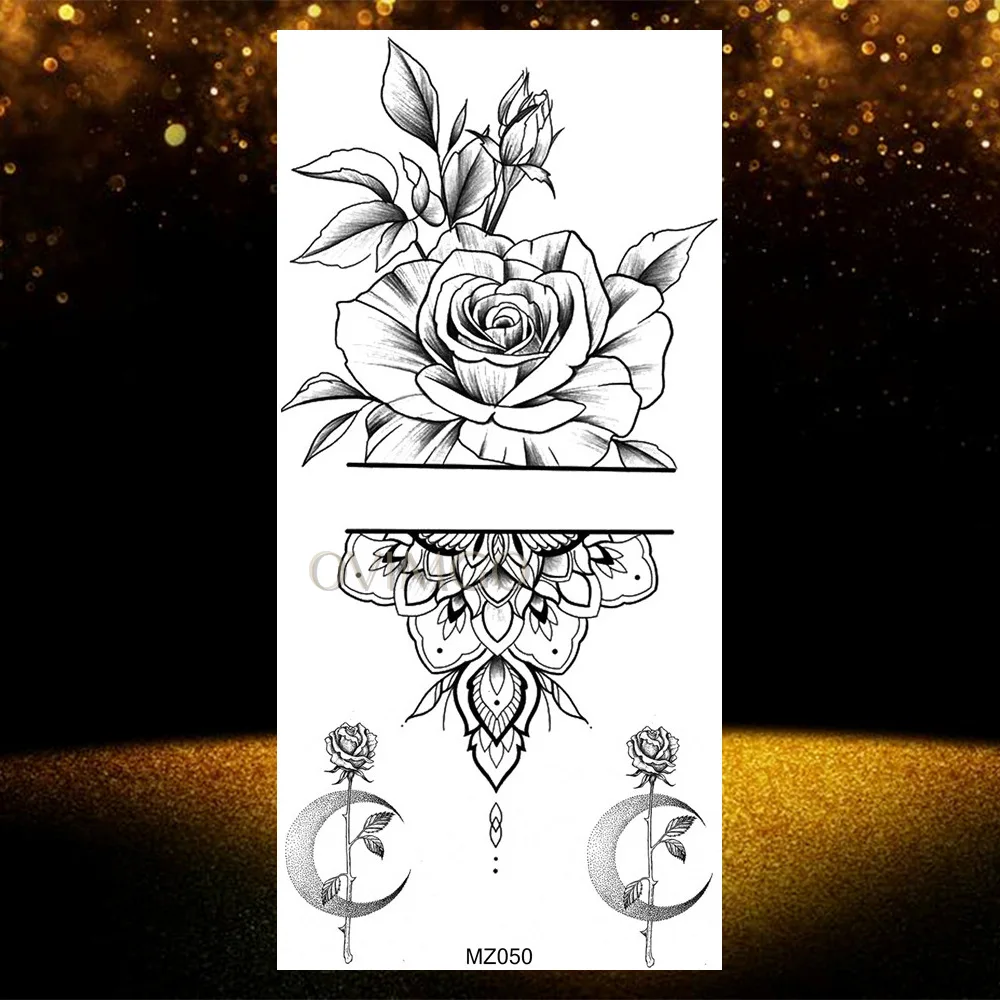 Black Henna Rose Flower Temporary Tattoo For Women Lace Fake Jewelry Tattoo Sticker Indian Wedding Body Art Pendant Tatoo Makeup image 3