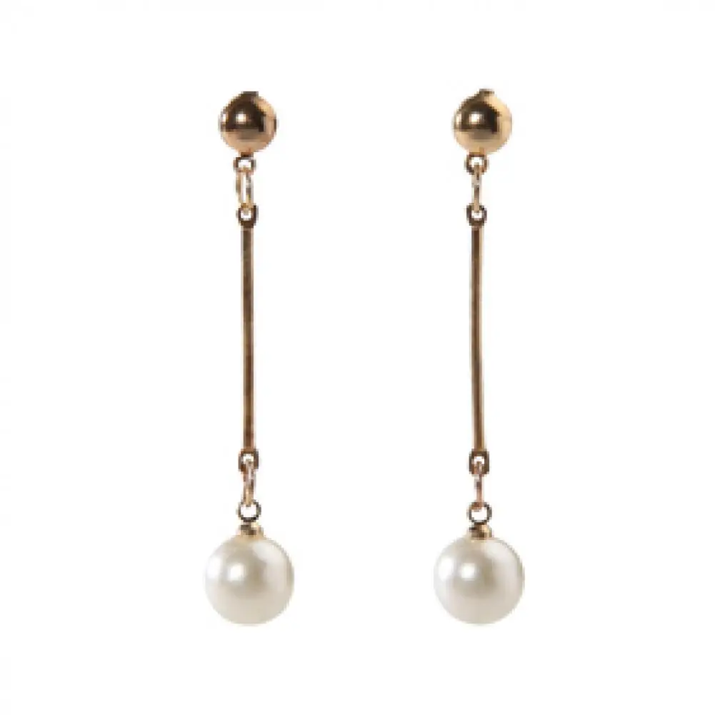 1Pair Women\'s Fashion Elegant Gold Plated Long Bar Faux Pearl Drop Earrings