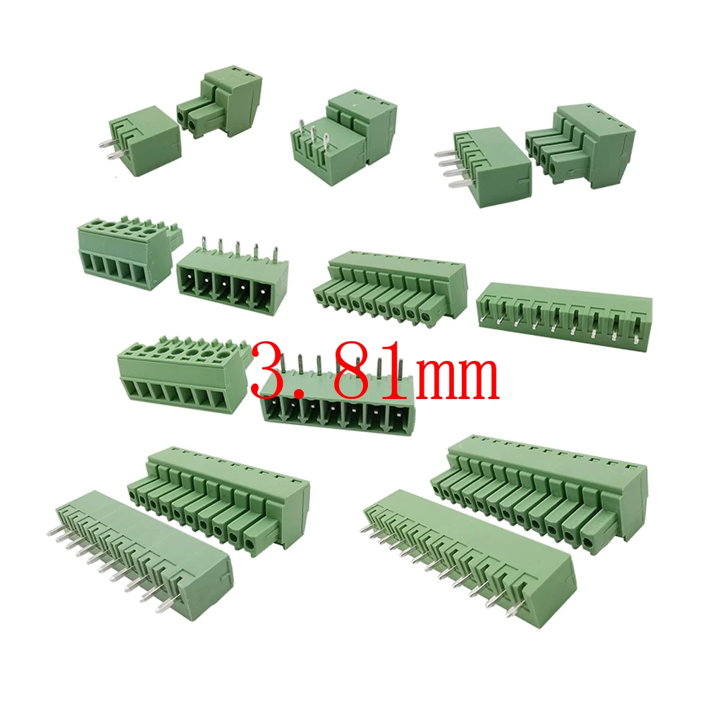 Conector de bloque de terminales de tornillo PCB, paso de 3,5mm, 3,81mm, 3,96mm, 5,08mm, Pin recto/ángulo recto, terminales de 2 a 12 Pines, 5 pares