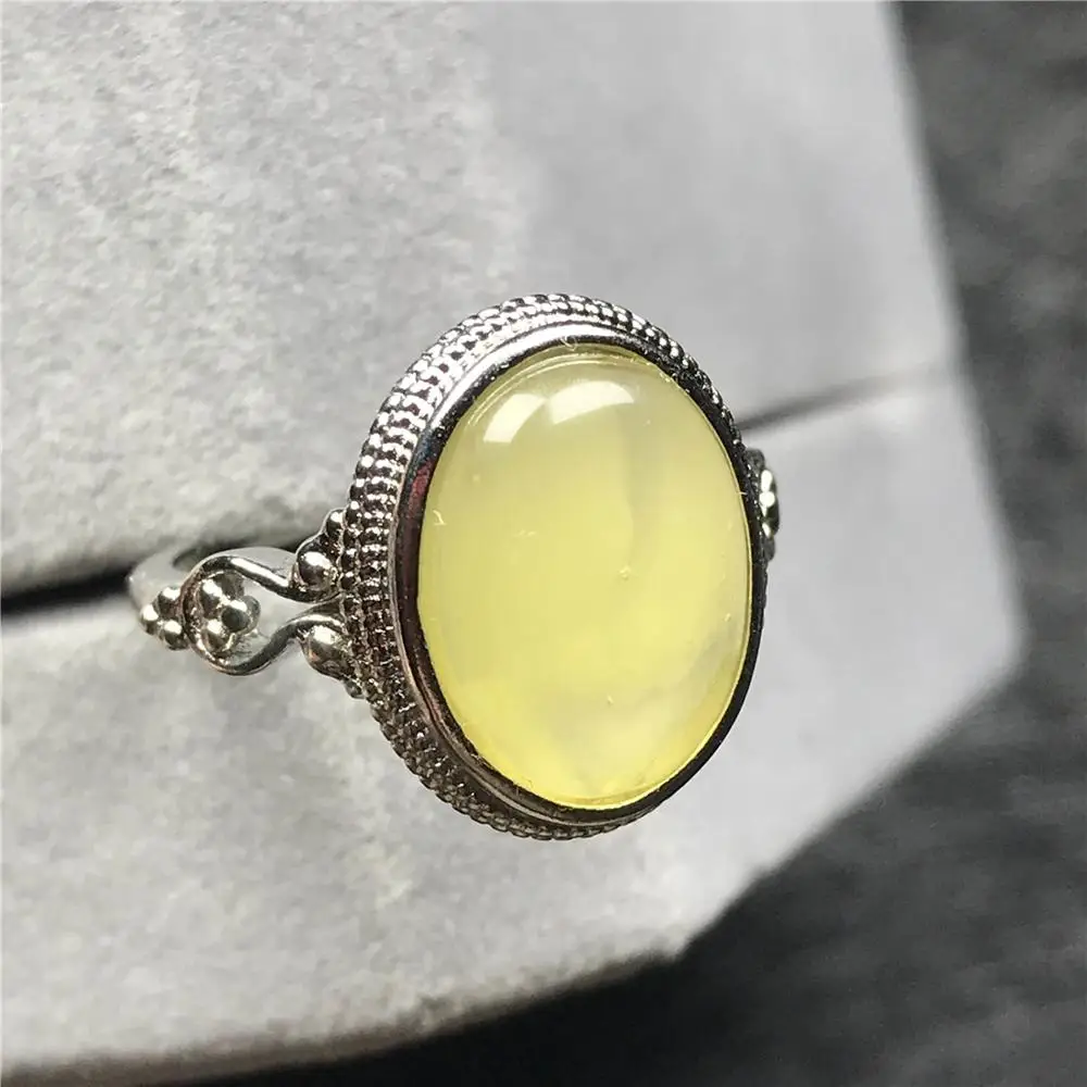 15x10mm Genuine Natural Yellow Amber Ring Jewelry For Woman Lady Man Crystal Silver Oval Beads Gemstone Adjustable Ring AAAAA