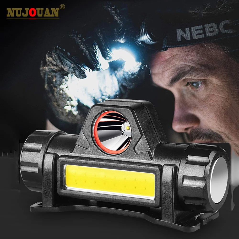 Portable Mini Powerful LED Headlamp XPE+COB USB Rechargeable Headlight Built-in Battery Waterproof Head Torch Head Lamp 18650