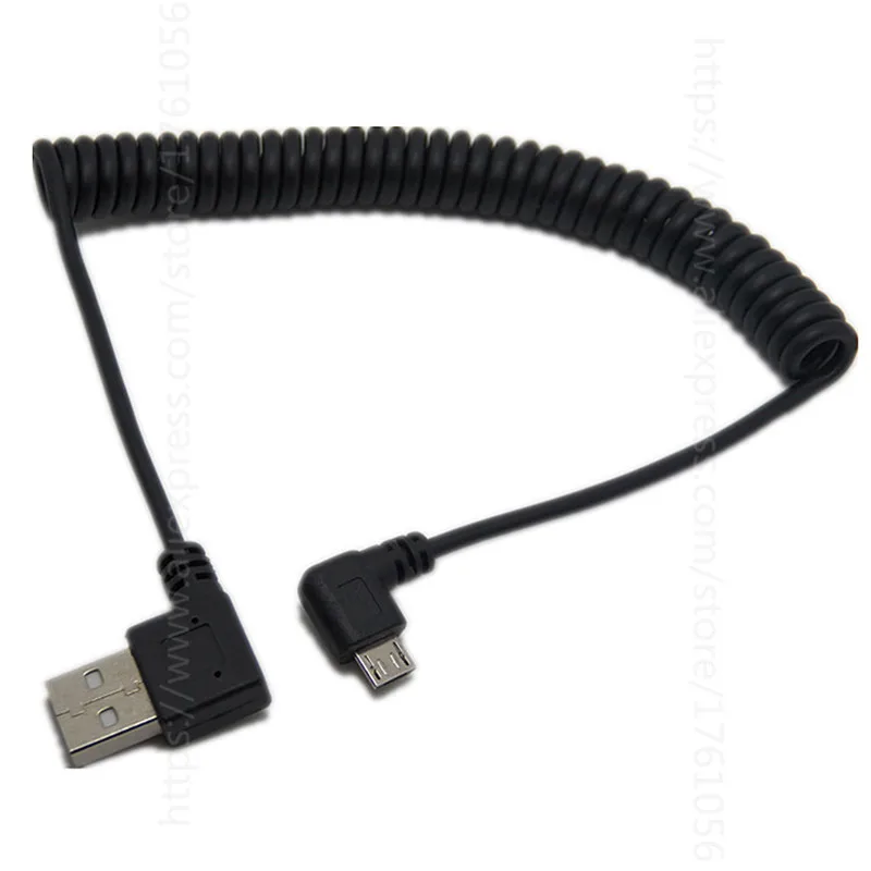 USB 2.0 - Micro-USB to USB Coiled Cable High-Speed A Male to Micro B - Black Right Angle Charging data Cable