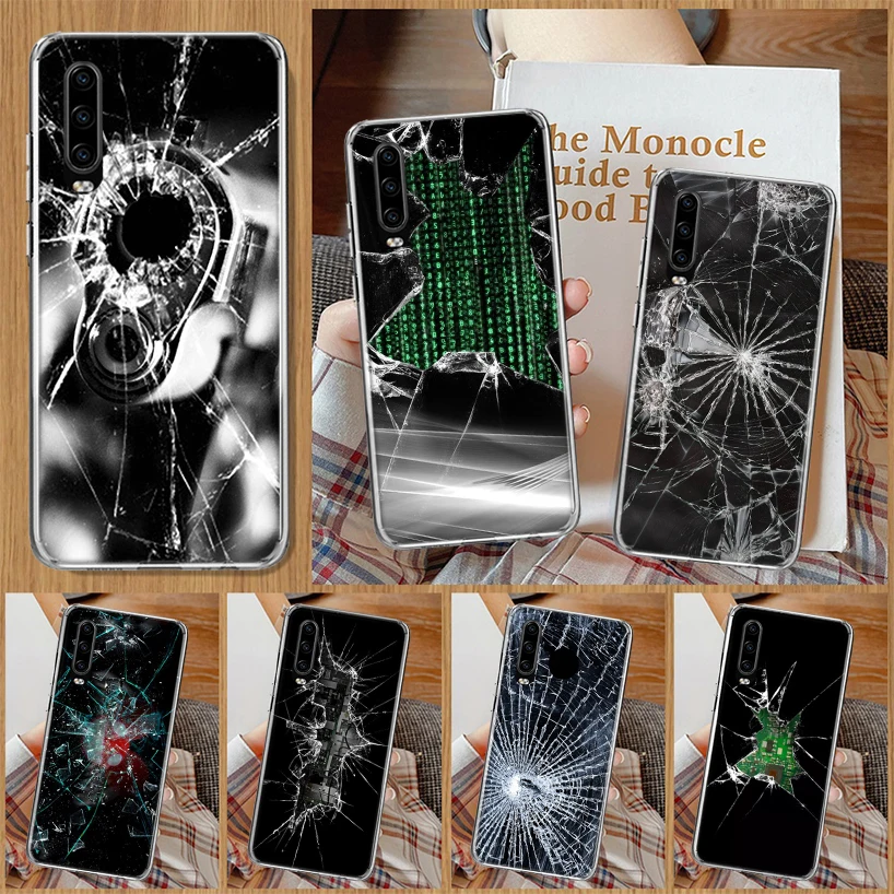 Funny Fissure Crack Breaking Pattern Phone Case For Huawei P30 P20 P10 P40 P50 Mate 40 30 20 10 Pro Lite + Soft Cover House Coqu