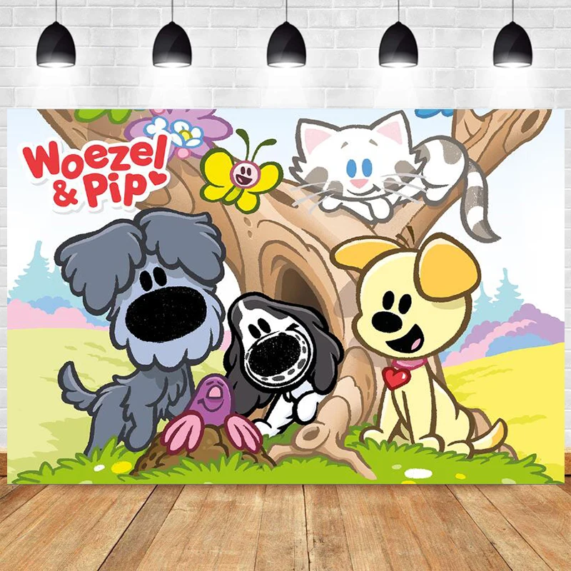 Woezel en Pip Photo Backdrop Boys Kids Happy Birthday Party Photograph Background Girls Banner Photocall Decoration