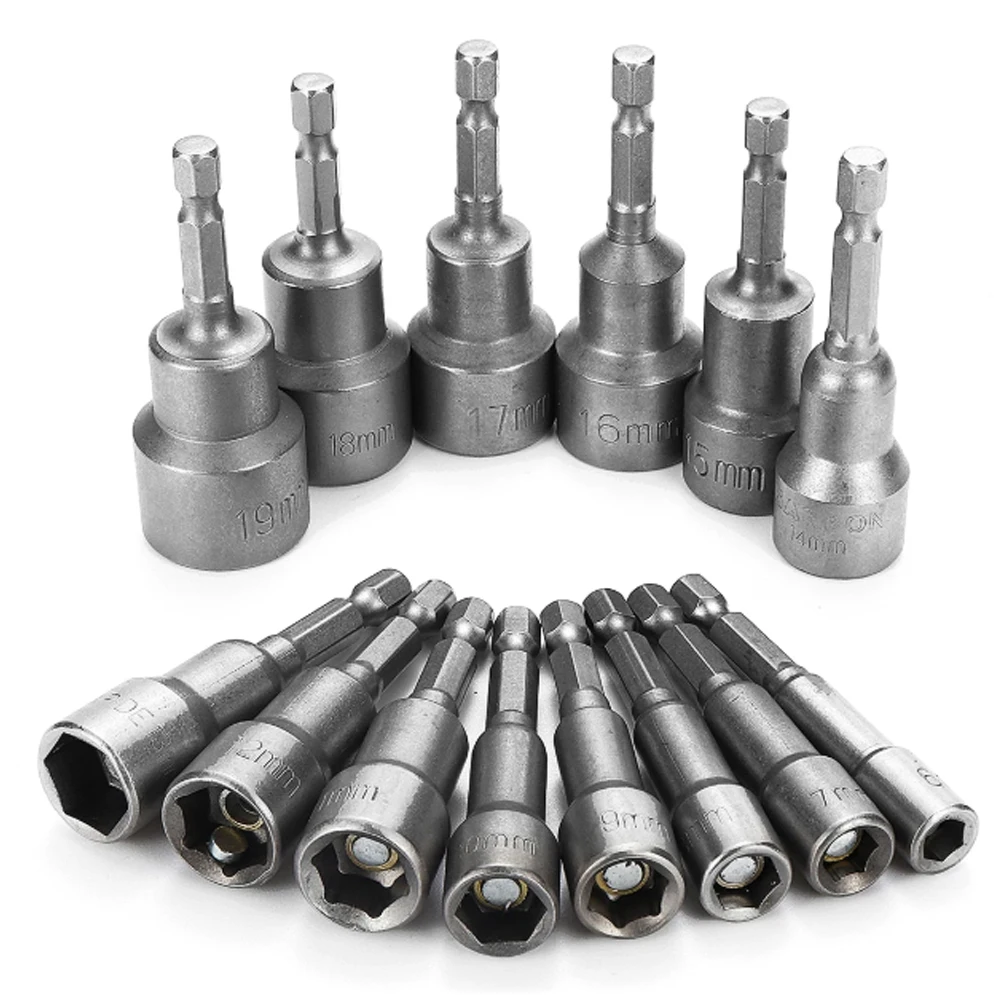 WENXING 9/14pcs 6-19mm 1/4 Inch Hex Shank Socket Magnetic Nut Driver Set Drill Bit Adapter