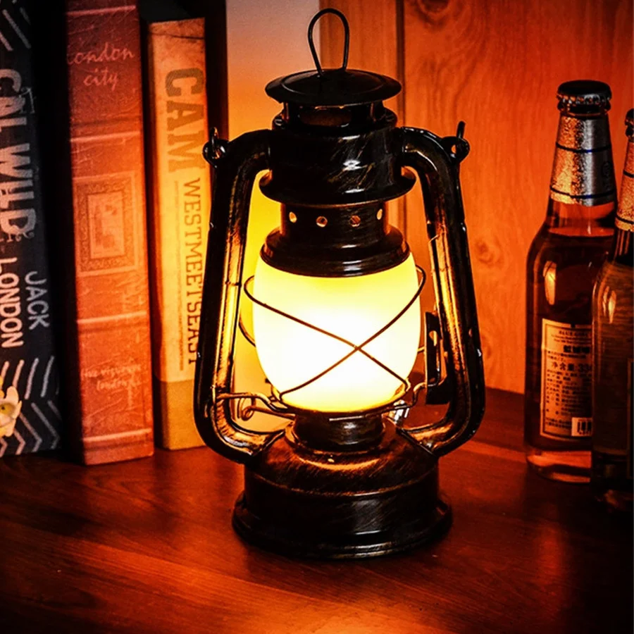 PAMNNY Retro Kerosene Lamp Flame Desk Lights LED Rechargeable Restaurant Bar Table Lamp Decoration Portable Dimmable Night Light