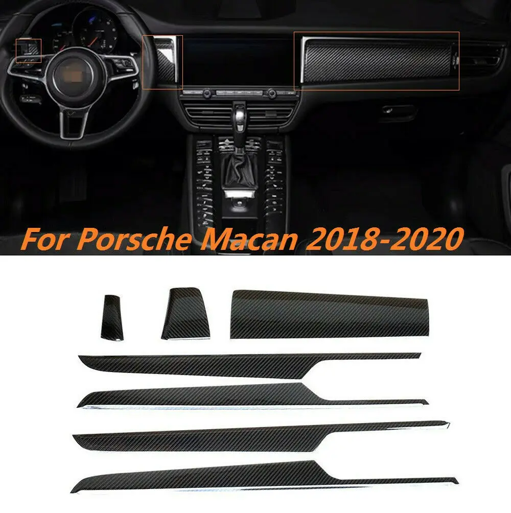 

Dry Carbon Fiber Car Interior Door Dashboard Panel Cover Central Control Panel Trim For Porsche Macan 2014-2020 7pcs