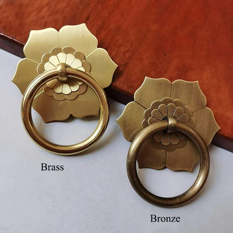 Cabinet Knobs Vintage Brass Drawer Handles Circle Wardrobe Rings Wood Case Handle Retro Furniture Handle