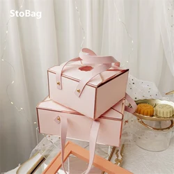 StoBag 5pcs Envelope Style Pink Gift Packaging Box Birthday Party Gifts For Wedding Guests Cookies Decoration Blank Box