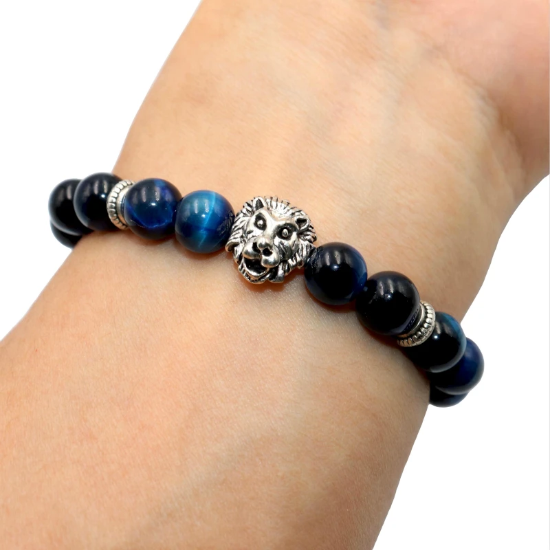 Natural Stone Fashion Lion Charm Bracelet Men women\'s Lapis lazuli Amethysts Tiger Eye Pearls Yoga Bracelet Jewelry