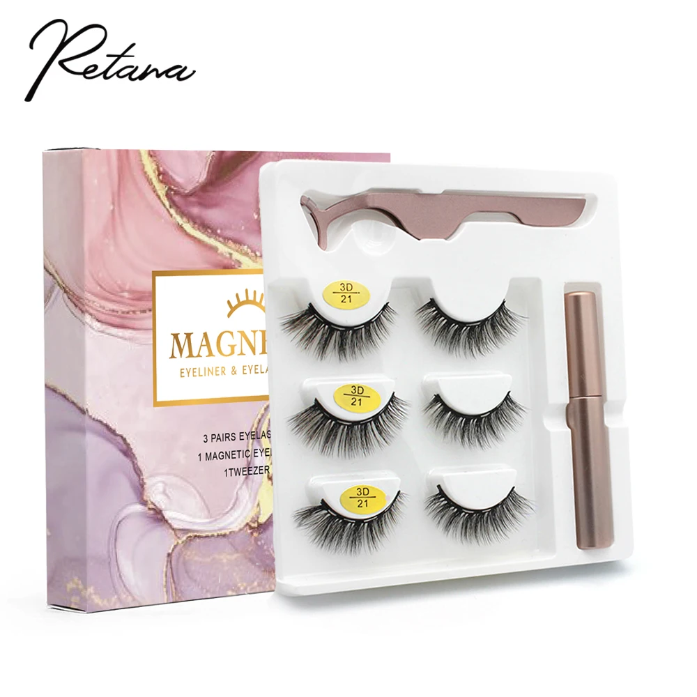 3D False Eyelashes Magnetic Eyelashes Magnet Eyeliner Natural Long False Eyelashes Waterproof Liquid Long Lasting Eyelash Makeup