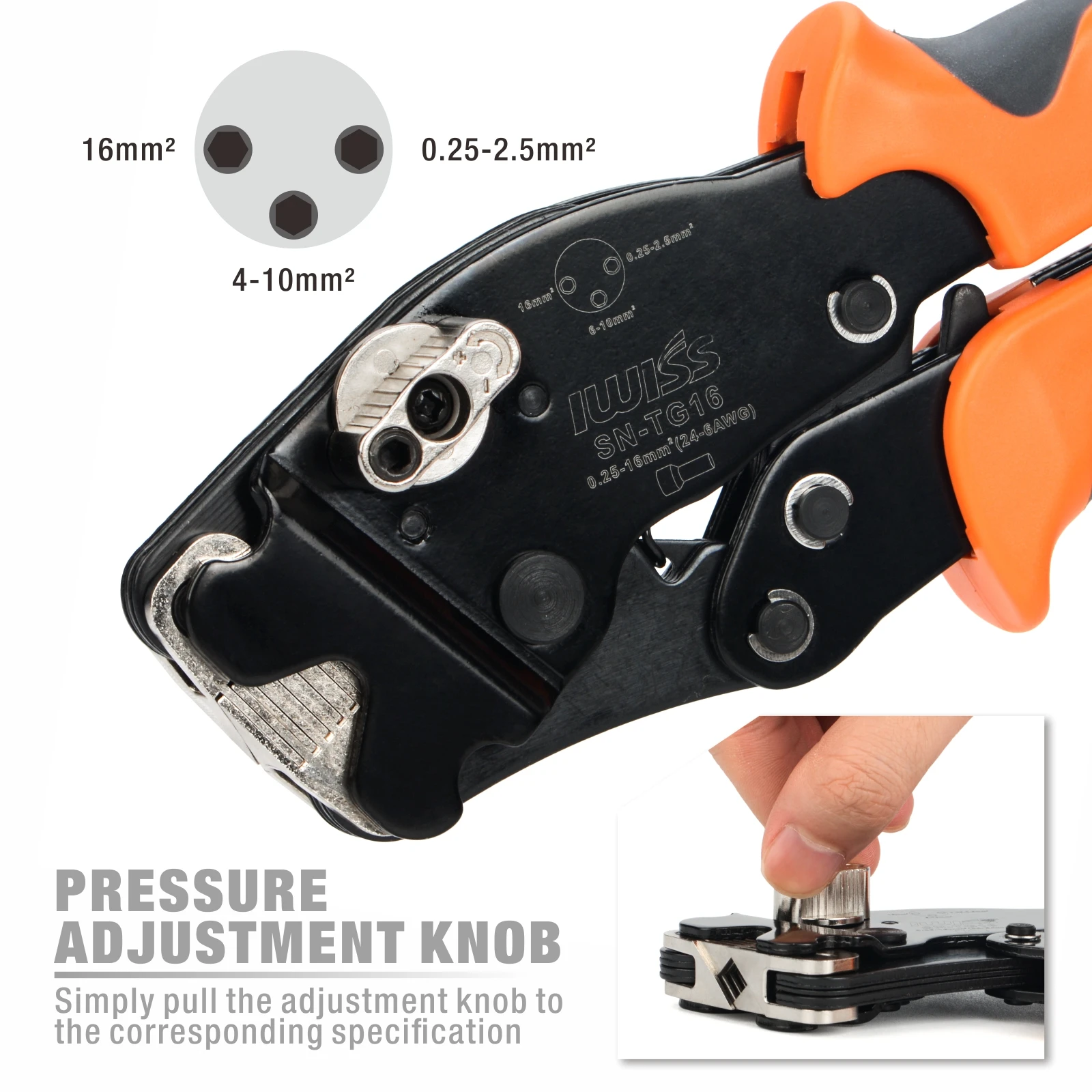 Imagem -05 - Iwiss-alicate de Crimpagem Terminal Tubular Mini Ferramentas Manuais Ajustar o Botão para Controlar o Tamanho do Crimpagem Alicate de Virola Sn-tg16 0.2516 Mm²