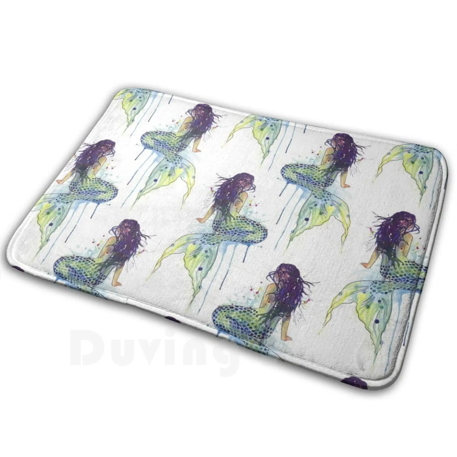 Mermaid Mat Rug Carpet Anti-Slip Floor Mats Bedroom Mermaid Watercolor Hair Drips Scales Mermaid Tail Siren Sea Life Bathroom