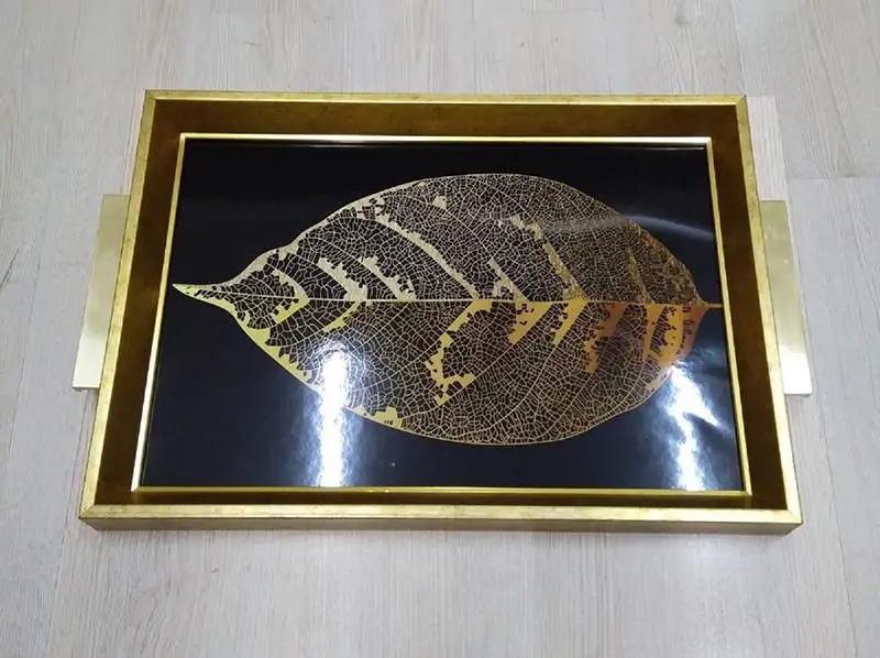 

DOLBOVI Zücev 44x31 Rectangle Leaf Pattern Black-Gold Wood tray A10 tray поднос plateau de service