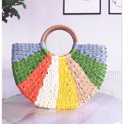 Bolso de paja de verano para mujer, bolsa tejida de colores mezclados, 38x23CM, a6226