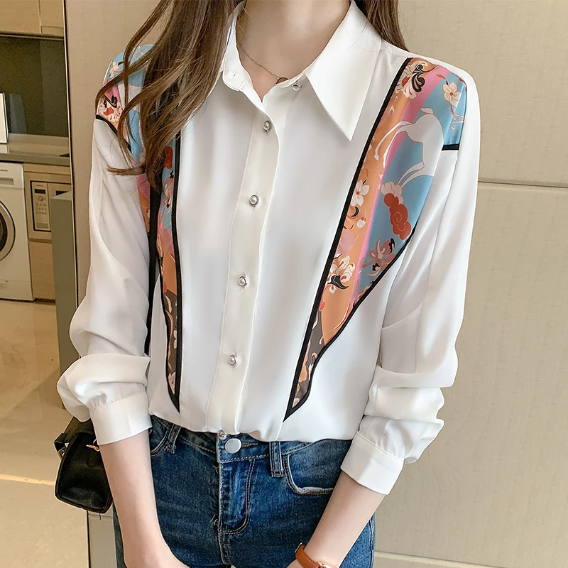 Fashion Woman Blouses 2021 Spring Long Sleeve Women Shirts Patchwork Blouse Shirt Office Work Wear Womens Tops And Blouses