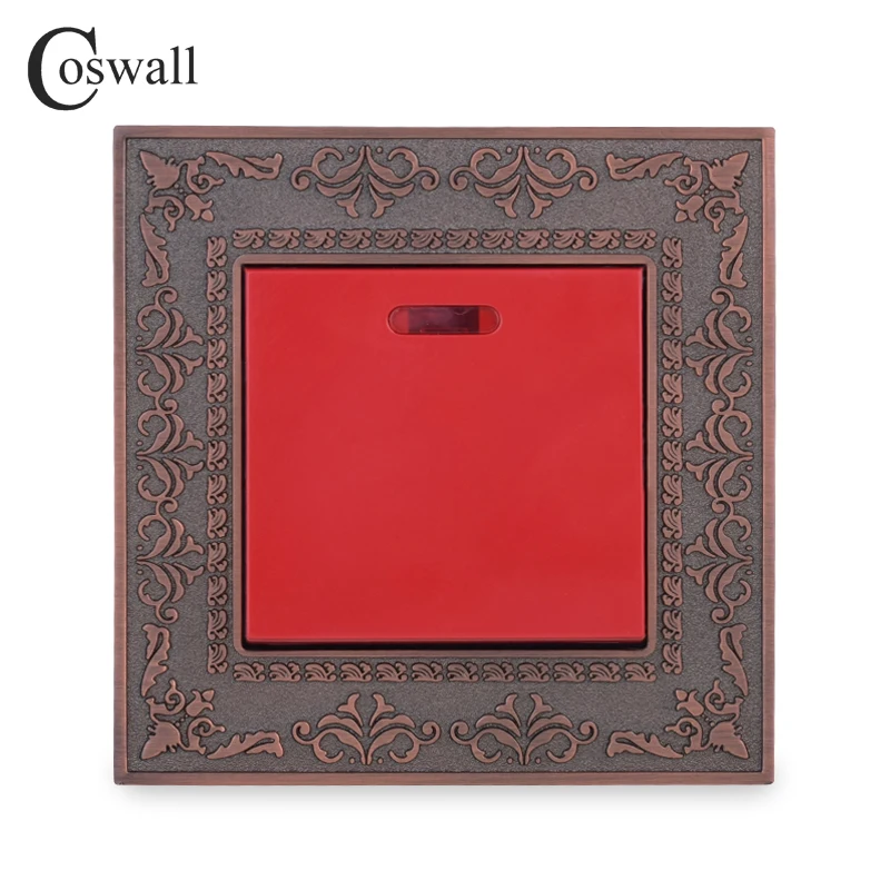 Coswall Zinc Alloy Metal Panel 45A On / Off 3x3 DP Switch Wall Switch With Neon Indicator For Water Heater Embossing Retro Style