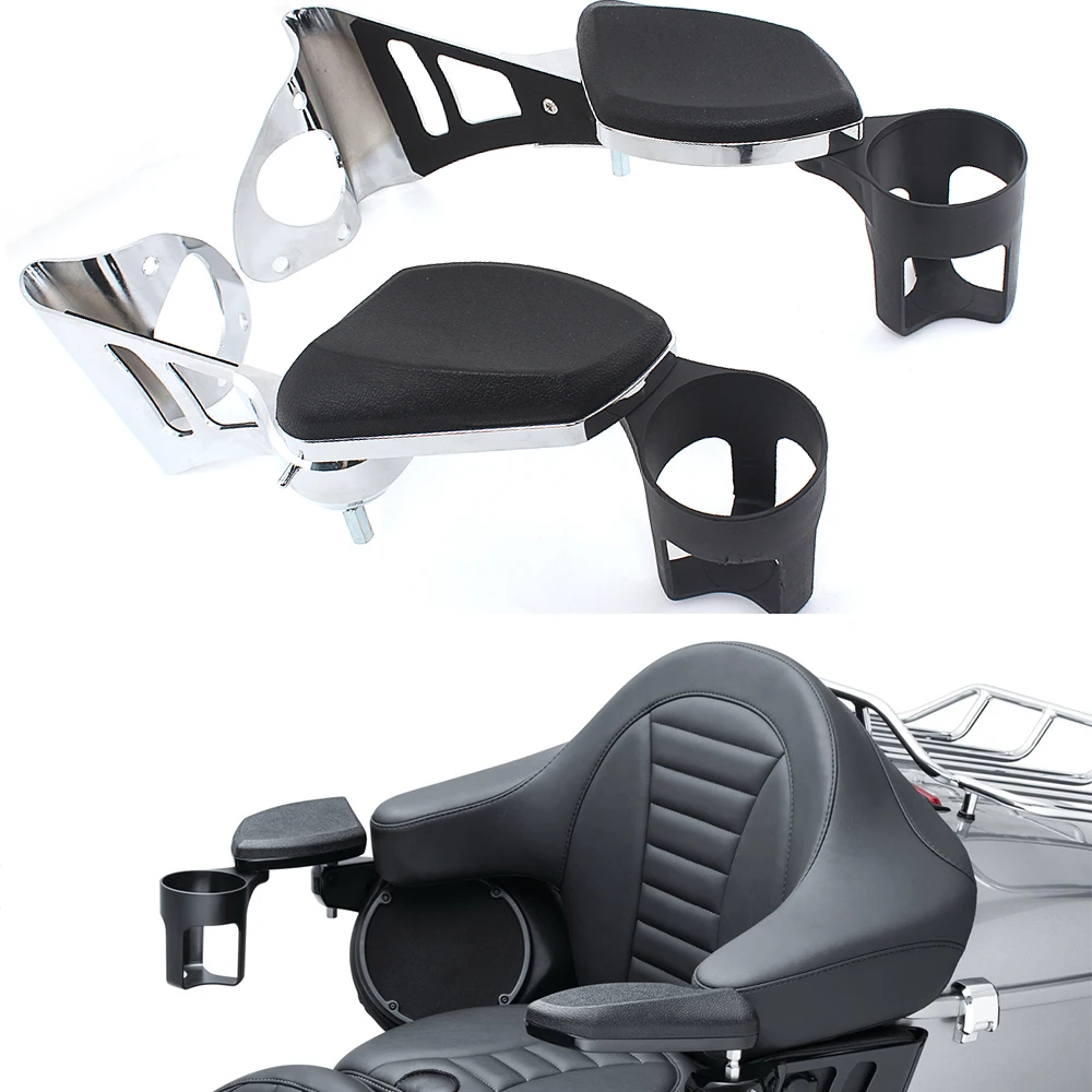 

Motorcycle Adjustable Rear Passenger Armrests Drink Cup Holder For Harley Touring Electra Glide, Road Glide Ultra 2014-Up