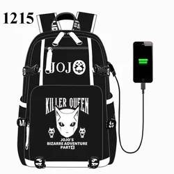 JoJo's Adventure-mochila con puerto USB para estudiantes, bolso de hombro para libros al aire libre, mochila para Cosplay, color negro