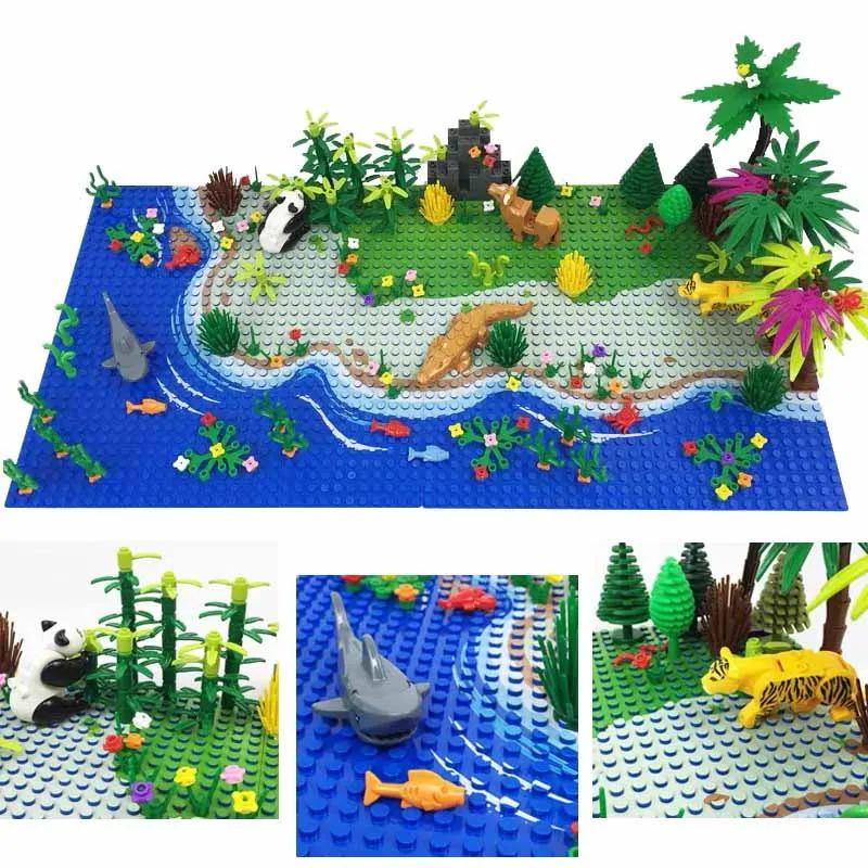 

MOC Parts Building Blocks Rainforest Jurassic Dinosaurs Park Animal Green Grass Jungle Bush Flower Tree Plants Brick Toys Gift