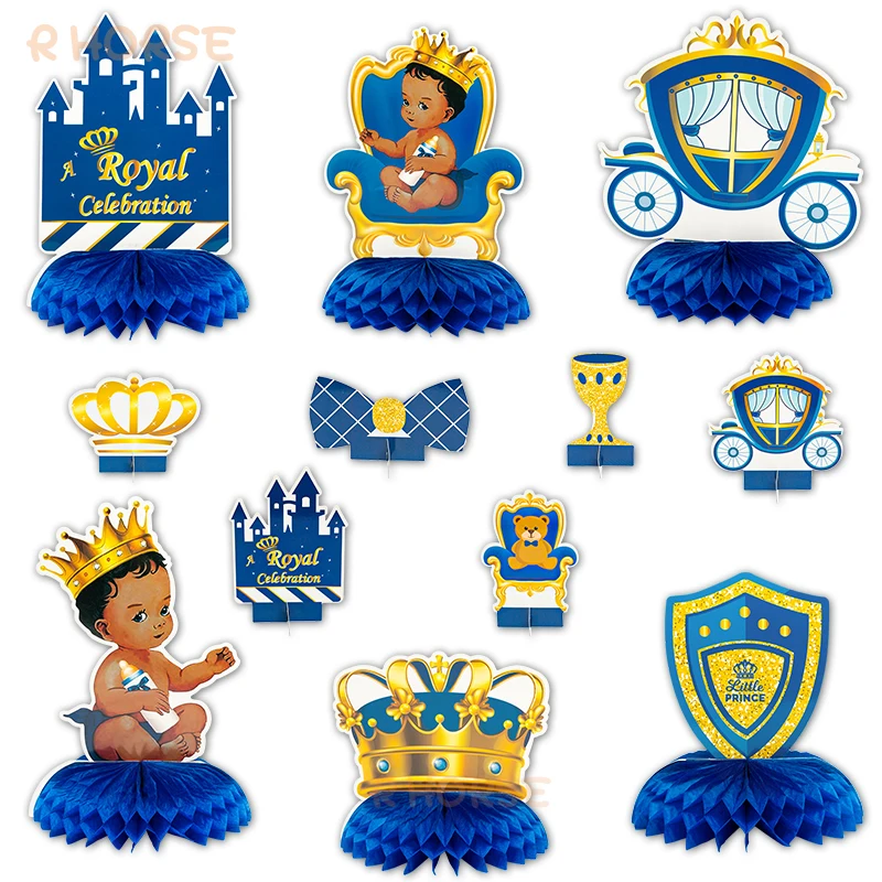 

12Pcs Royal Prince Themed Honeycomb Centerpiece Balls Table Toppers Castle Crown Baby Shower Decoration Birthday Party Supplies