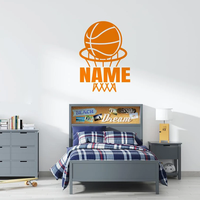 Custom Name Basketball Net Sport Wall Decal Playroom Kids Roon Personalized Name Basket Ball Player Wall Sticker Bedroom Vinyl D