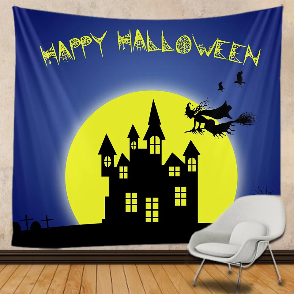 Beautiful Halloween home decoration tapestry psychedelic scene pumpkin wall tapestry hippie witchcraft boho decoration