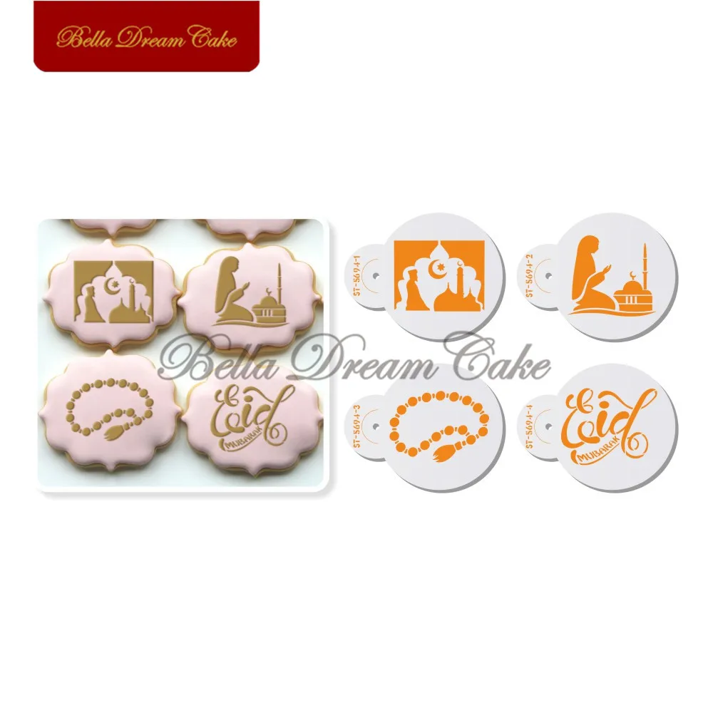 Eid Mubarak Cookies Stencil Hajj Design Coffee Cake Stencils Template Biscuits Fondant Mold Cake Decorating Tools Bakeware