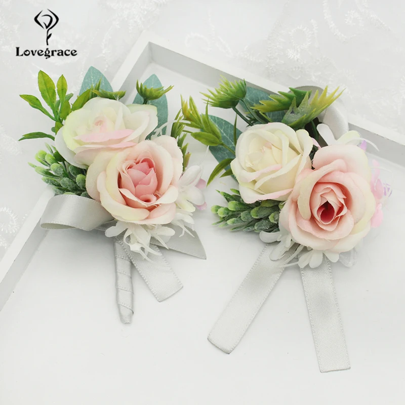 Lovegrace Corpetto Design Unico Sposo Boutonniere Sposa Polso Corpetto Fatto A Mano Braccialetto di Rosa Rosa Orchidea Creativo Fiore di Cerimonia Nuziale