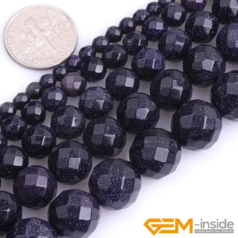 Blue Sandstone Gem Stone Faceted Round Beads For Jewelry Making Strand 15 inch DIY Jewelry Bead For Bracelet 6mm 8mm 10mm 12mm