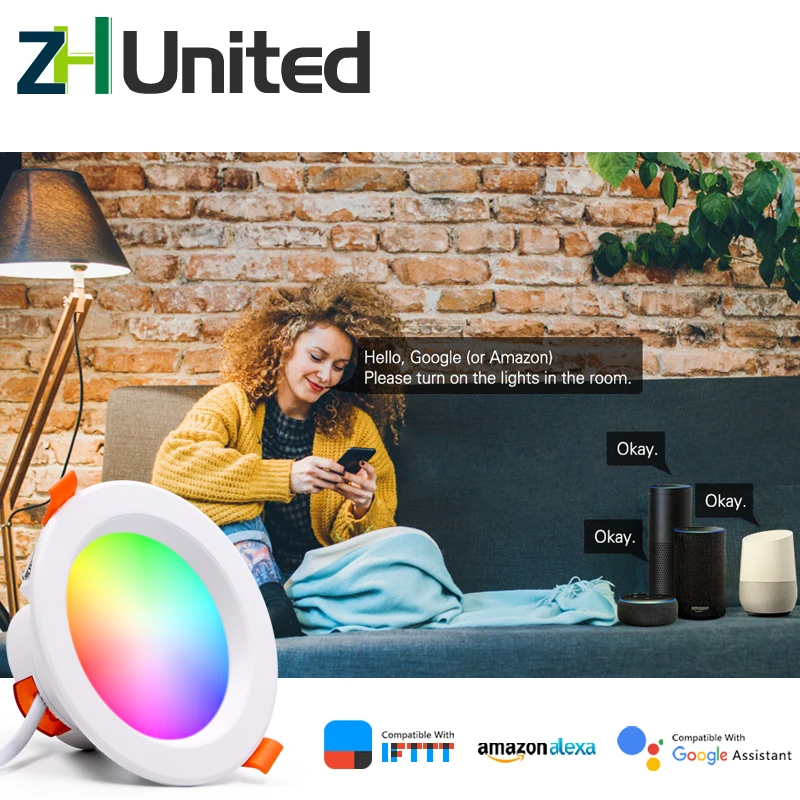 8pcs 5W/7W LED Smart Downlight Control Round Spotlight lampade intelligenti Tuya Smart light APP WiFi soffitto RGB luce fredda calda